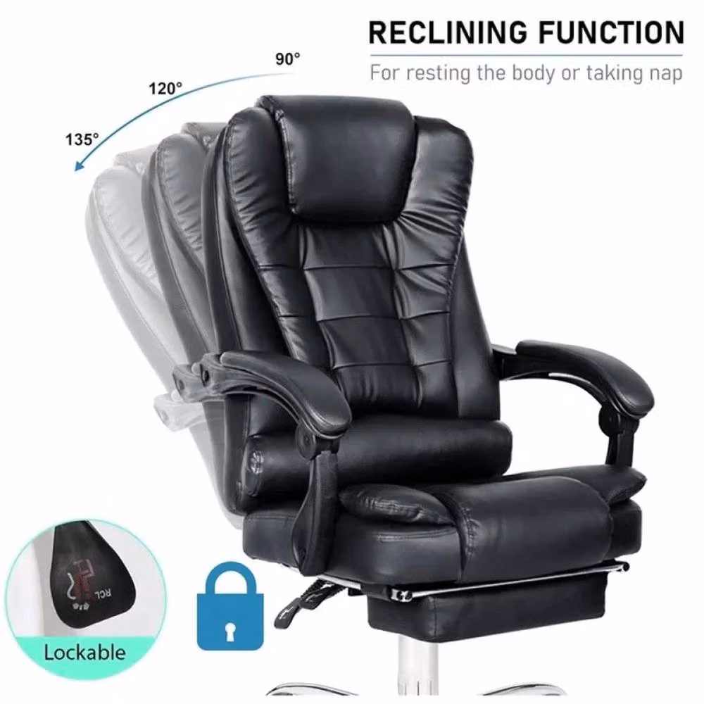FORGEVIO 6 Point Massage Office Task Chair in Black Synthetic Leather with Armrests and Foot Ring – 3