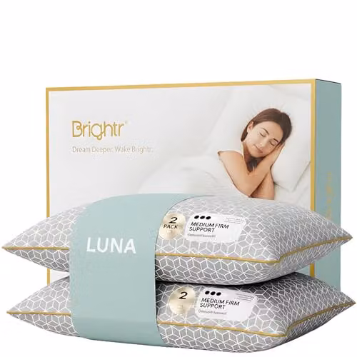 Brightr Sleep Luna 2 Pack Memory Foam Pillows in Grey, Medium Firm, Cooling and Antibacterial for Side, Back and Stomach Sleepers – 5