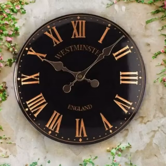 Garden Mile Westminster Vintage Round Analog Wall Clock in Black and Gold
