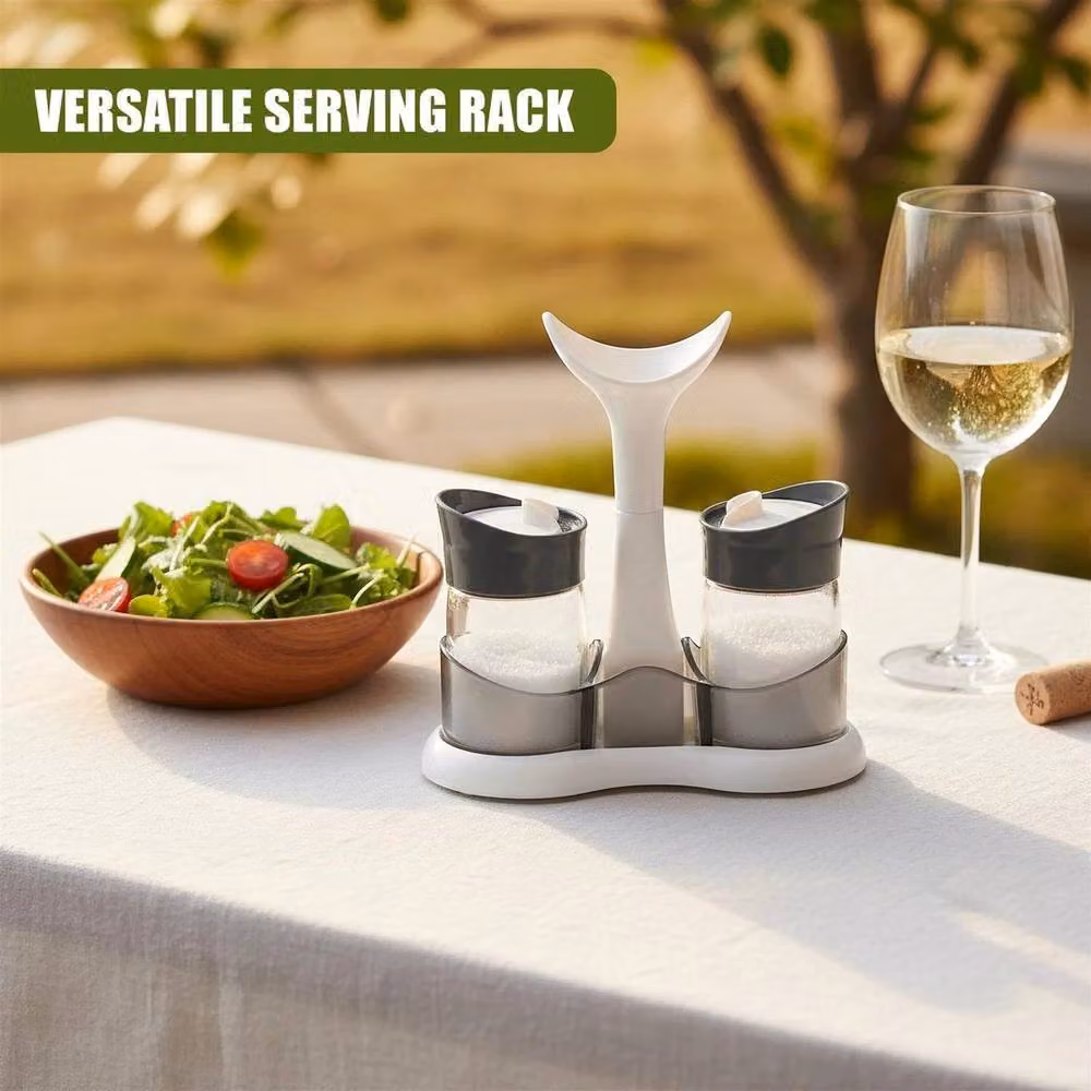 SPETLEK Multicolour Glass Salt and Pepper Shaker Set with Stand – 5