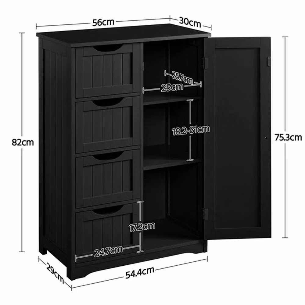 Kelvenix 4-Drawer Wooden Bathroom Cabinet in Black, H: 82.54 cm, W: 55.88 cm, D: 30.48 cm – 2