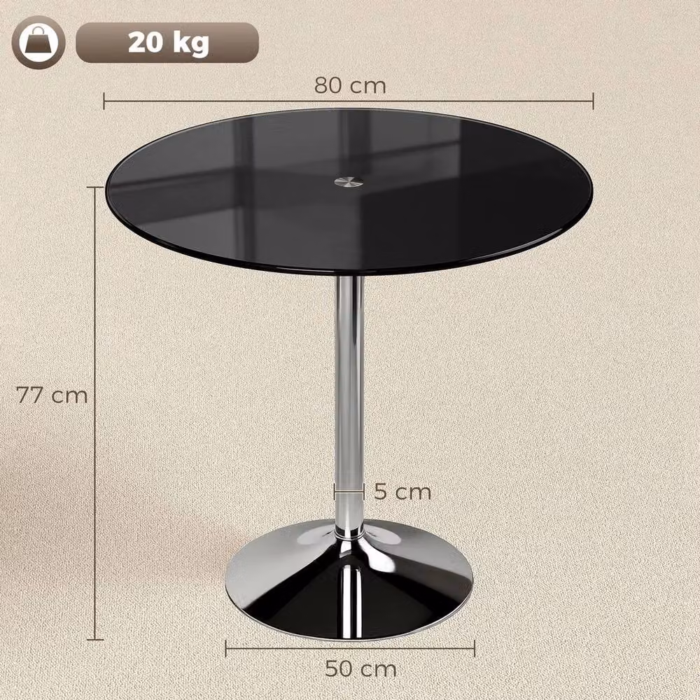 Havendro Round Bar Table with Black Glossy Tempered Glass Top, H 80 cm x W 77 cm – 2