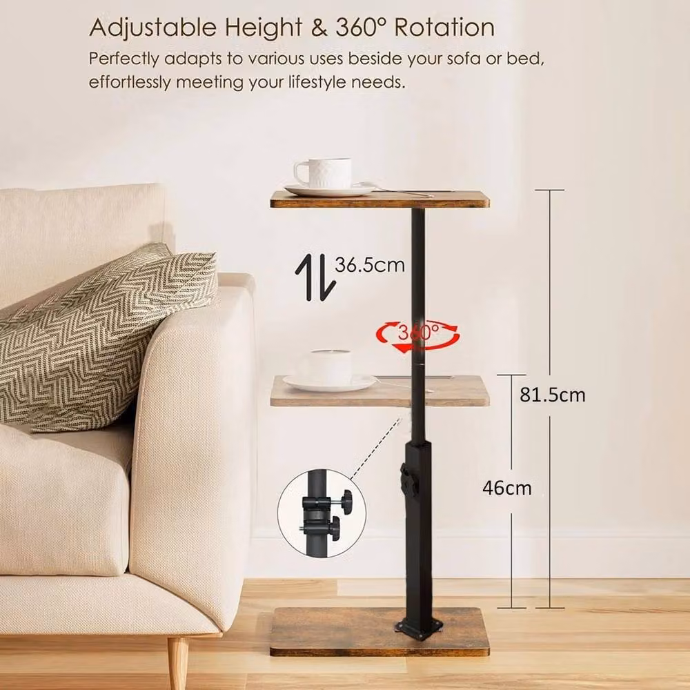 NESTLUNE C-Shape Side Table in Brown with Height Adjustable and 360 Degree Rotating Top – 2