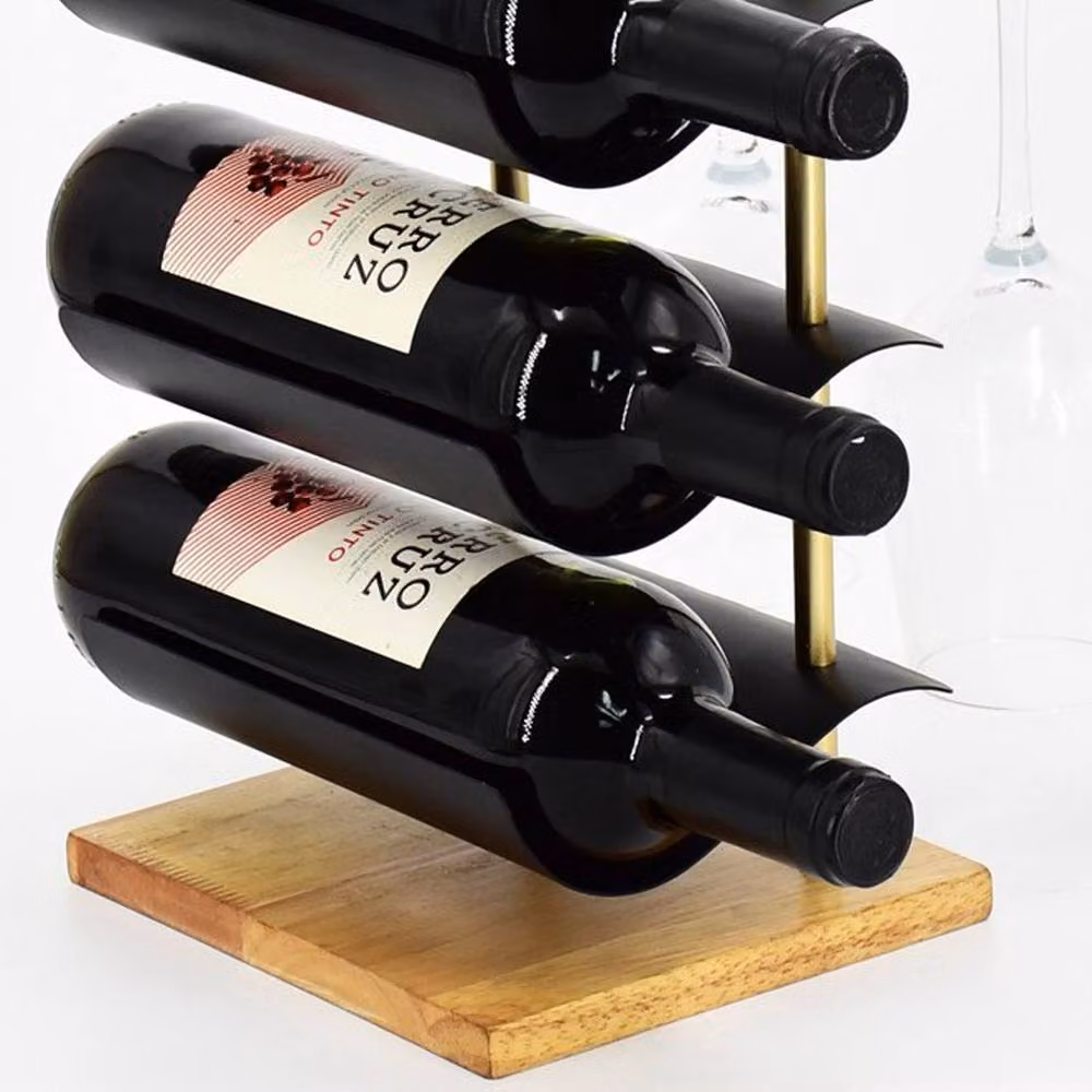 Minster Brown Metal and Wood Freestanding Wine Rack, W: 18 cm, D: 23 cm, H: 26 cm – 2
