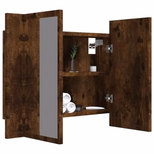 vidaXL LED Mirror Cabinet in Brown Oak, W/D/H: 60 x 12 x 45 cm – 4