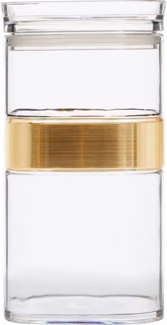 Orsina Transparent Glass Kitchen Storage Jar with Gold Airtight Lid for Tea, Coffee and Sugar