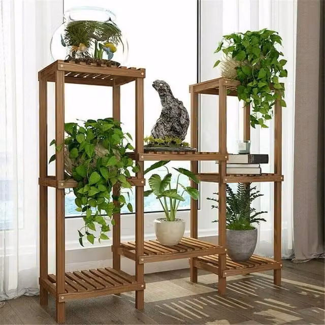 Havendro Rustic Vintage Pine Wood Plant Stand in Brown and Sand, W/D/H: 25 x 25 x 70 cm