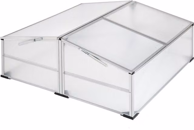 tectake Aluminium Garden Cold Frame with Lockable Polycarbonate Roof in White and Transparent