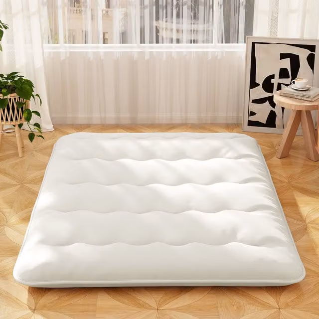 COSTWAY King Size Roll-up Futon Mattress with Removable Cover, Beige and White, W: 180 cm, L: 200 cm