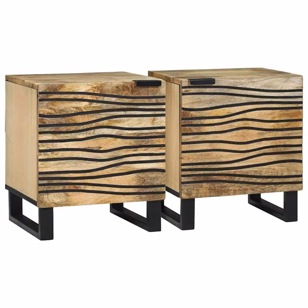 Berkfield Home Modern Bedside Cabinets, Set of 2, Solid Mango Wood, Beige, W/D/H: 40 x 33.5 x 46 cm – 1