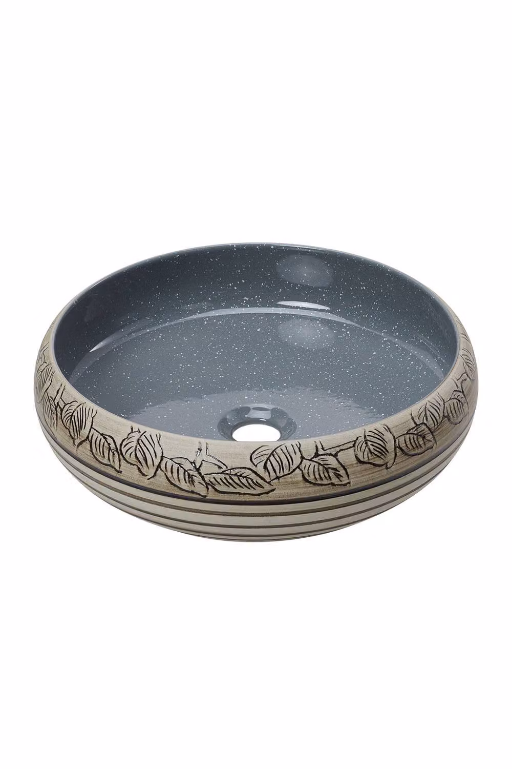 Living and Home Artistic Hand-carved Ceramic Round Countertop Vessel Sink in Multicolour with Waste Kit, Diameter: 38.5 cm, Height: 13.0 cm – 3
