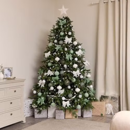 Melody Maison Set of 10 Mixed White and Silver Glitter Christmas Baubles, Diameter: 6 cm – 4