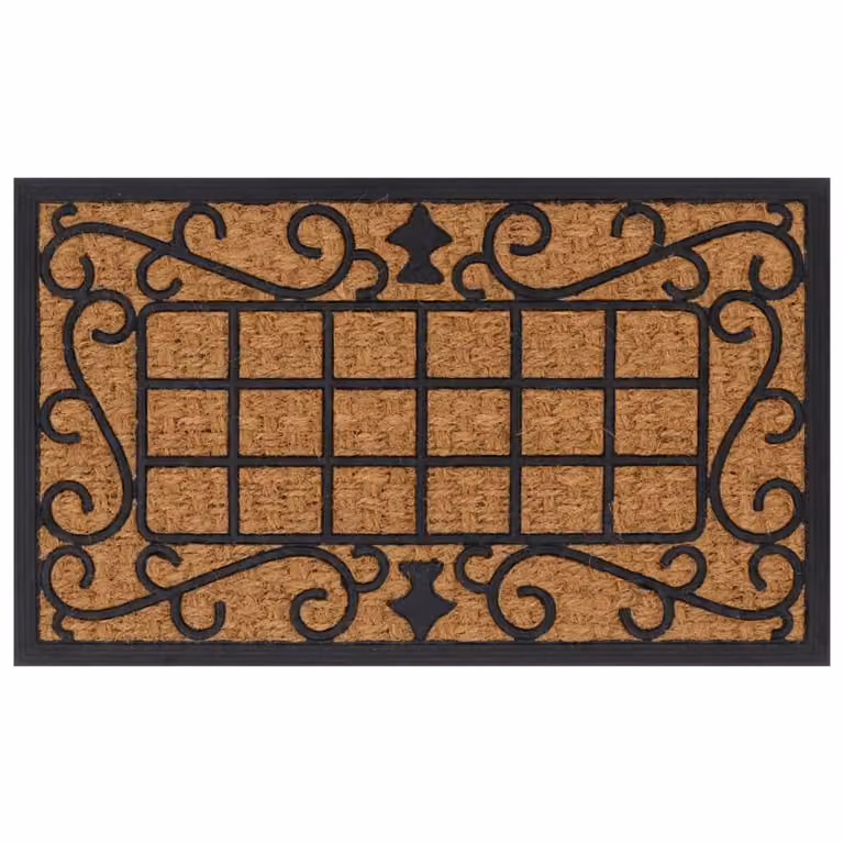 Berkfield Home Rectangular Door Mat in Brown, Rubber and Coir, W: 75 cm, D: 45 cm