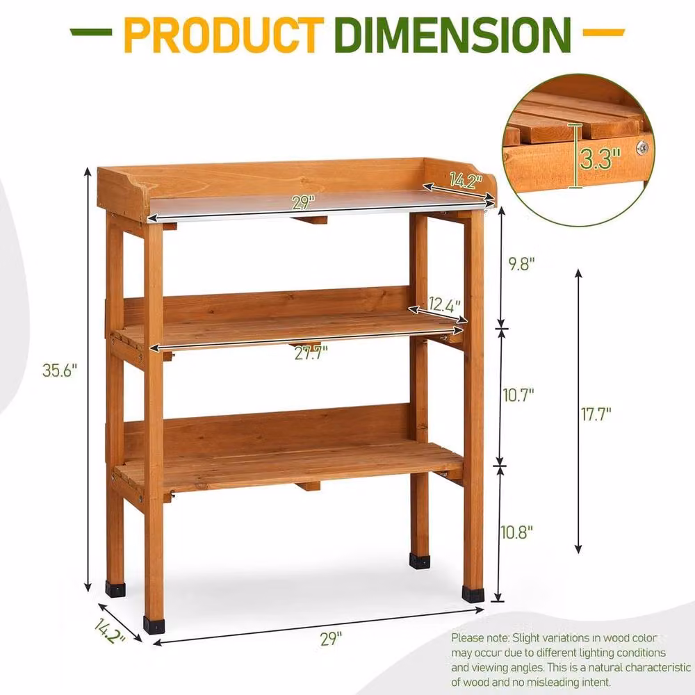 SPETLEK 3-Tier Rustic Wooden and Metal Potting Table Work Station in Brown – 2