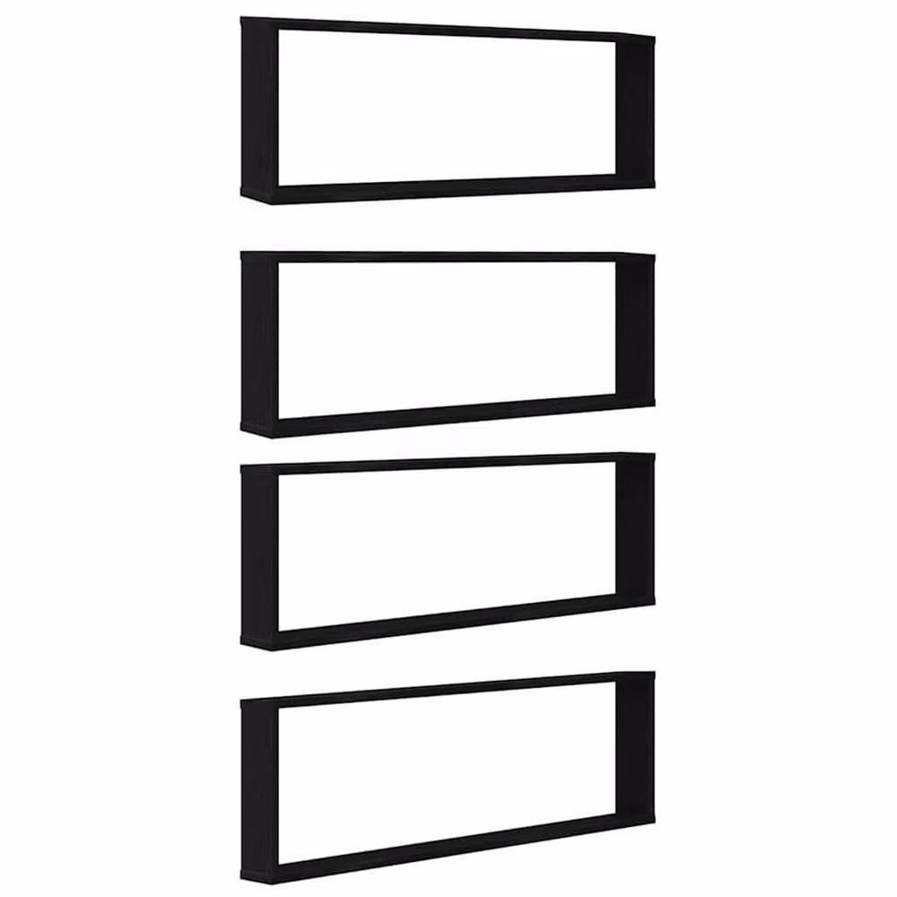 Berkfield Home Wall Mounted Cube Shelves, 4 Piece Set in Black Oak, W/D/H: 100 x 15 x 30 cm – 2