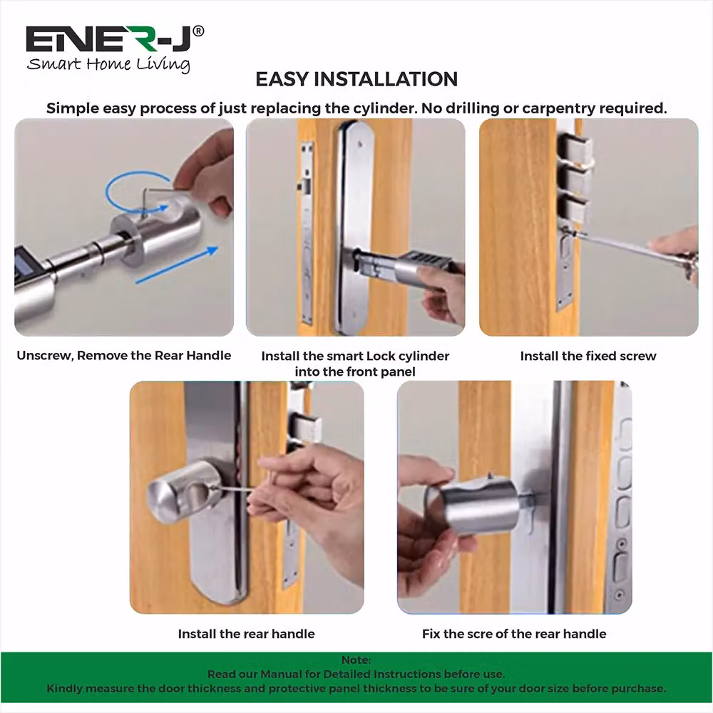 ENER-J Smart Adjustable Cylinder Bluetooth Door Lock with Fingerprint and Code in Silver and White – 2