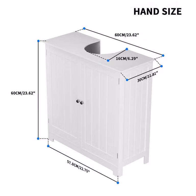 Kelvenix White Under Sink Bathroom Cabinet with Hinged Doors and Internal Shelves