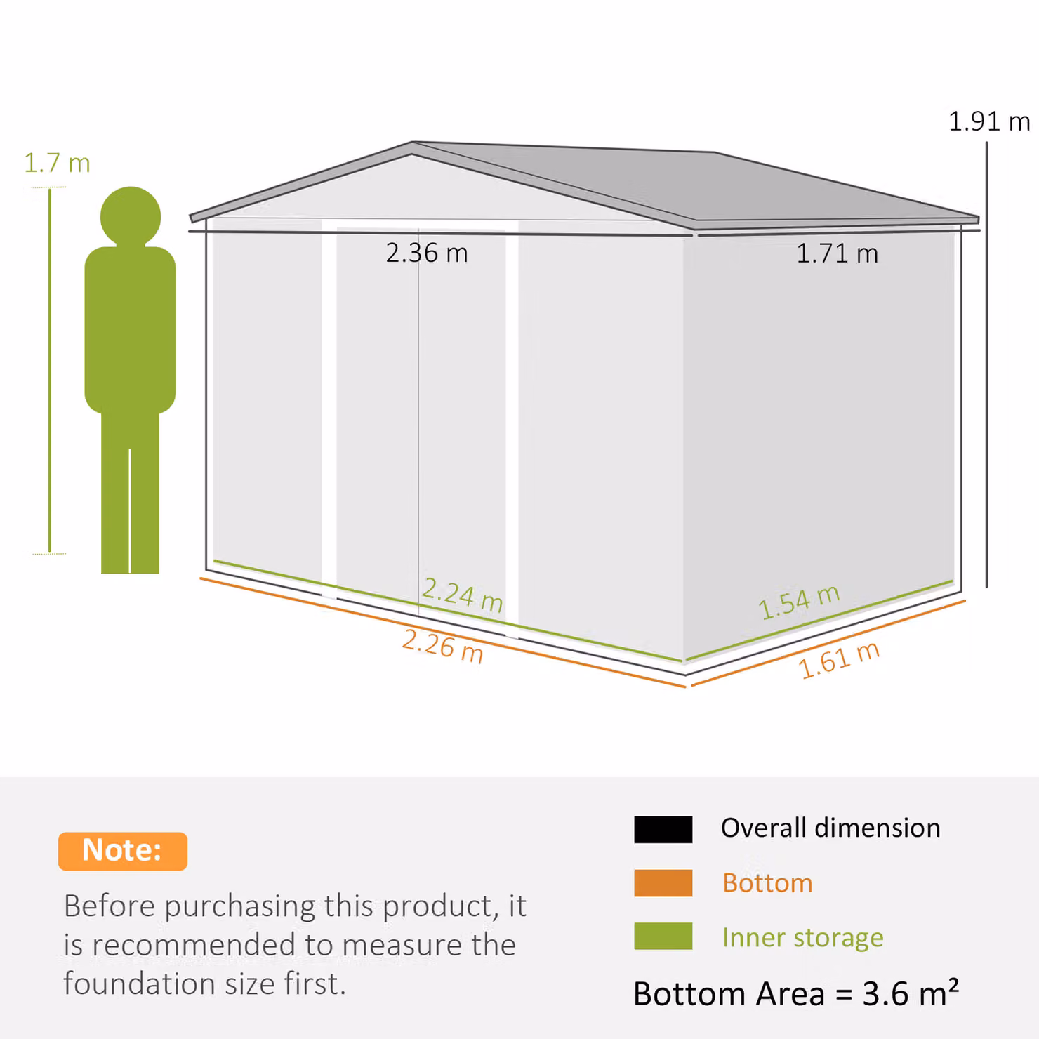 Outsunny Brown Galvanised Steel Metal Garden Storage Shed with Sloped Roof and Double Doors, W/D/H: 236 x 182.88 x 161 cm – 3