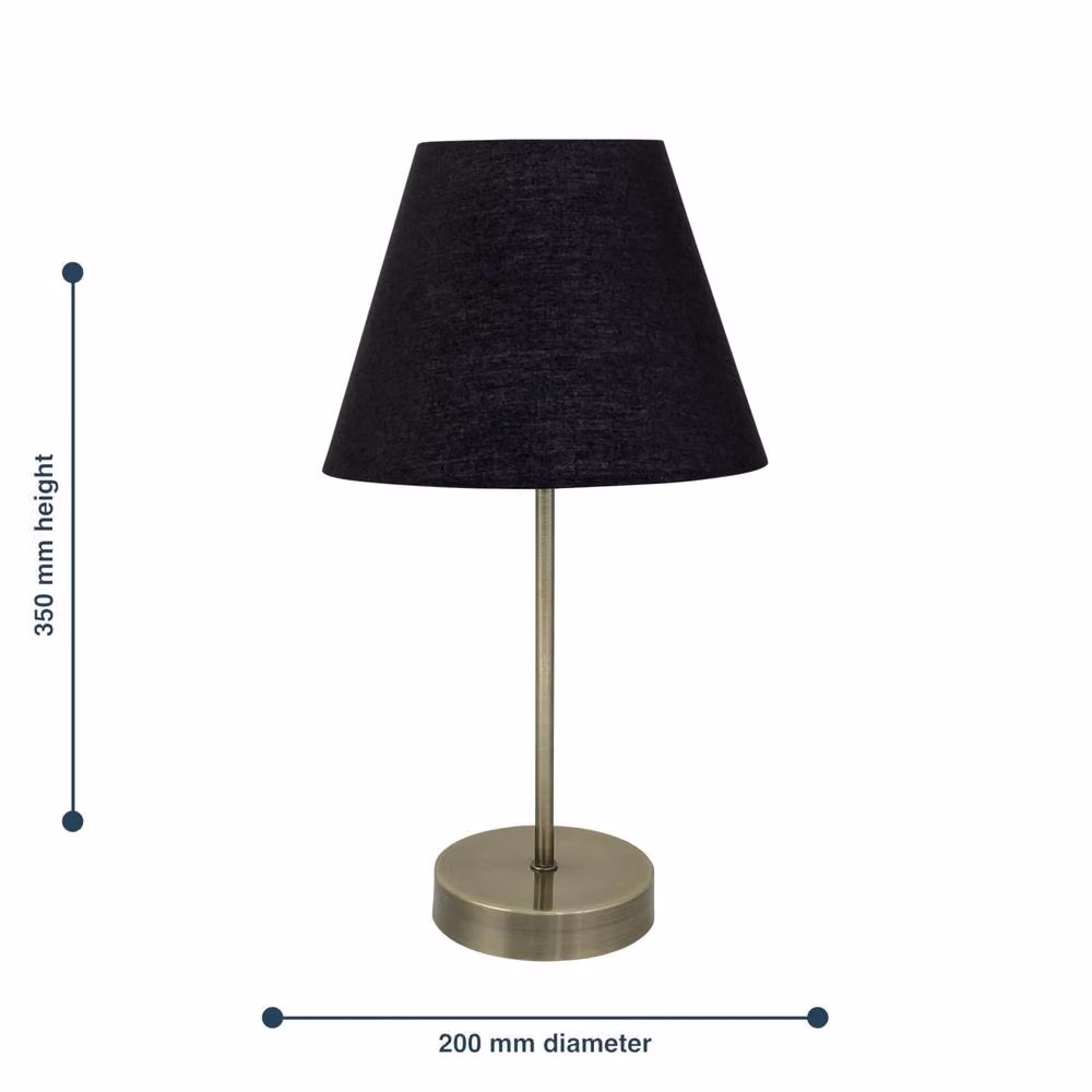 First Choice Lighting Set of 2 Antique Brass Stick Table Lamps with Black Fabric Shades – 4