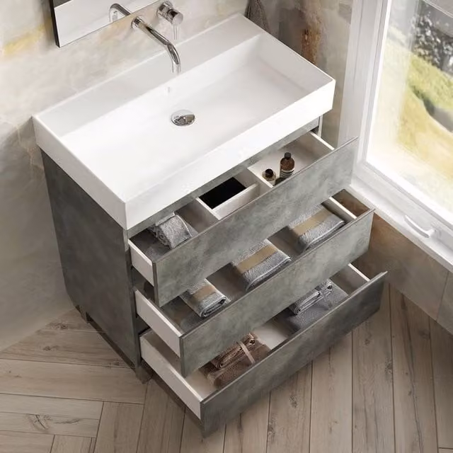 Banyetti Vatilla 800mm Floorstanding Vanity Unit with Veneto 0 TH Basin in Grey Cemento