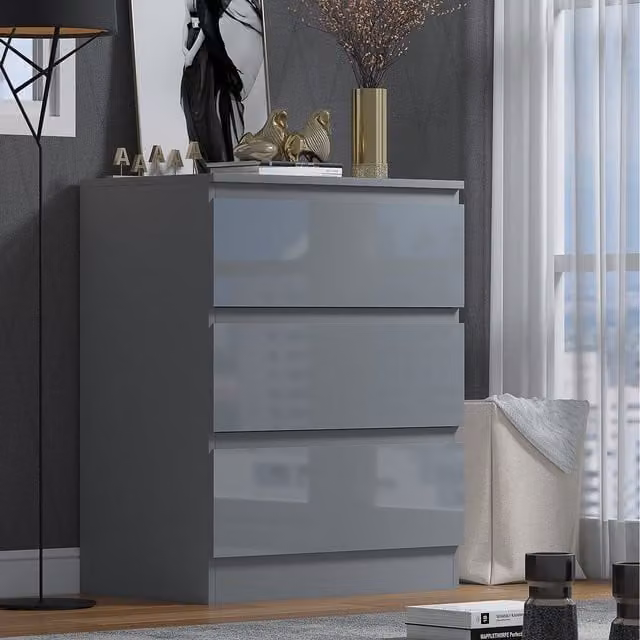 FWStyle Glossy Grey Chest Of Drawers