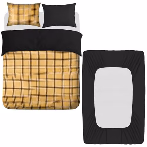 Grace 4 Piece Reversible Microfibre King Size Duvet Cover Set with Matching Fitted Sheet in Black and Gold – 1