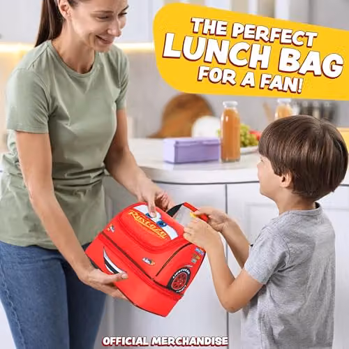 Disney Cars Insulated Kids Lunch Bag with Dual Compartments in Red – 3