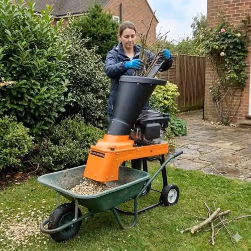 Ark Mat 4HP Petrol Wood Chipper Shredder Mulcher in Orange with 159cc Engine and Belt Drive Transmission – 4