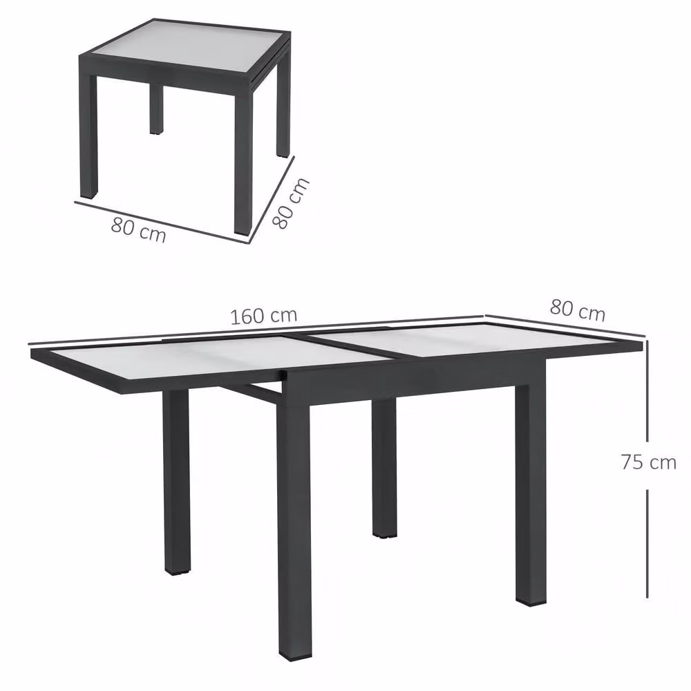 STILVORA Extendable Outdoor Dining Table with Aluminium Frame and Glass Top, Grey, W/D/H: 160 x 80 x 75 cm – 2