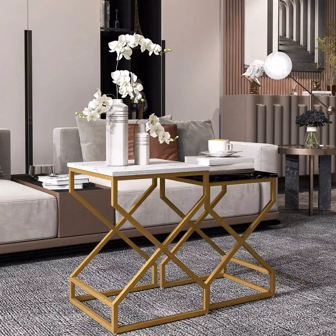 EONLION Modern Nest Of Tables Set with Steel X-Frame and MDF Laminate Tops – 3