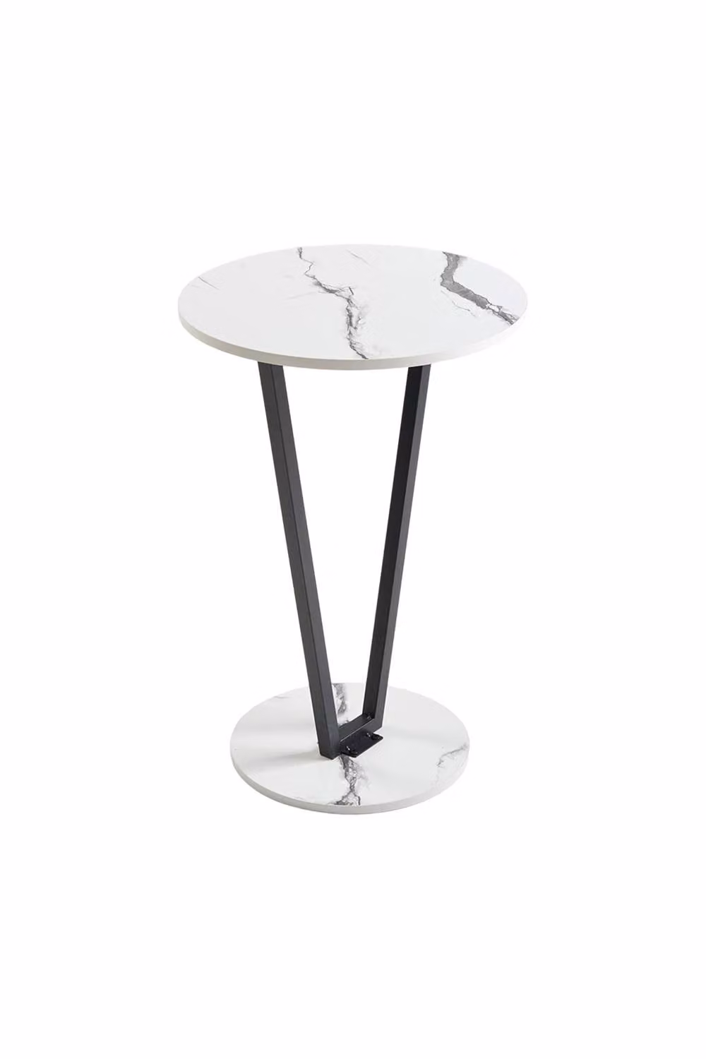 Living and Home Round Marble Side Table in White and Multicolour with Rustic Wood and Metal Accents – 3