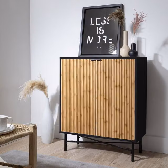 Noa and Nani Modern Black Pine and Metal Living Room Sideboard