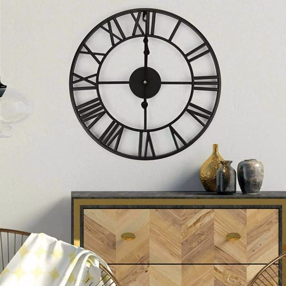 NESTLUNE Large Outdoor Garden Wall Clock with Roman Numerals in Black, W: 60 cm, H: 60 cm – 5