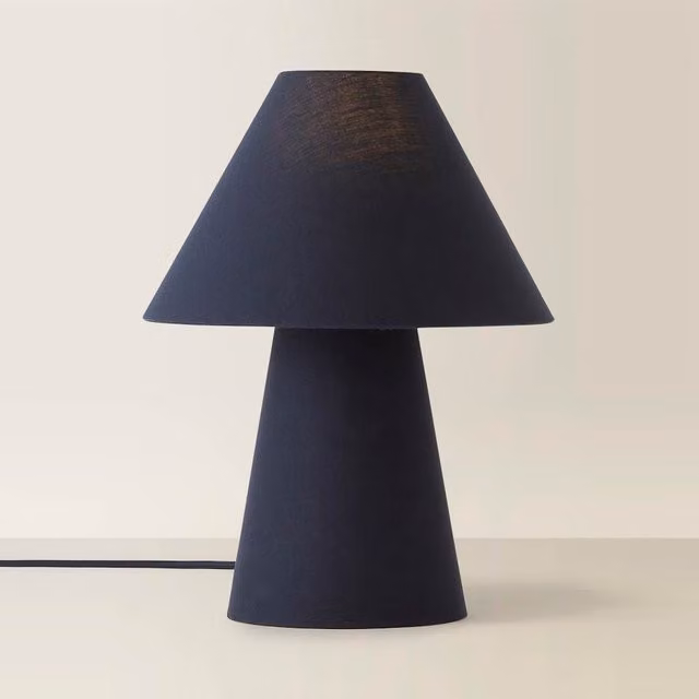 ValueLights Freddie Navy Blue Fabric Tapered Table Lamp with Bulb