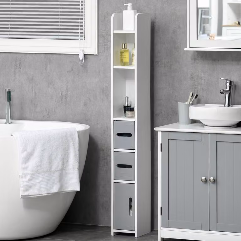 STILVORA Grey Modern Freestanding Bathroom Storage Cabinet with Internal Shelves and Hinged Doors