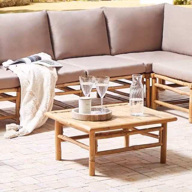 Wyld and Coco Rustic Brown Bamboo Rectangular Outdoor Coffee Table W: 64 cm, D: 55 cm – 1