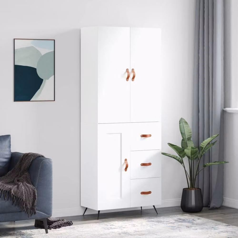 Berkfield Home White Highboard with Hinged Doors and Internal Shelves, W/D/H: 69.5 x 34 x 180 cm – 2