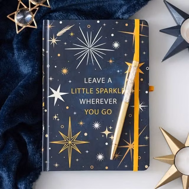 KDMK Celestial A5 Lined Hardcover Notebook with Citrine Pen, Black