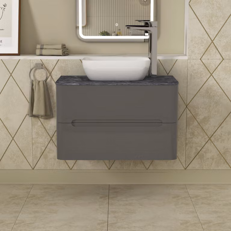 Royal Bathrooms Infinity 800mm Wall Hung Gloss Anthracite Vanity Unit with 2 Drawers and Black Star Worktop