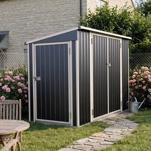 Breeins Metal Garden Storage Shed with Pent Roof in Anthracite and White