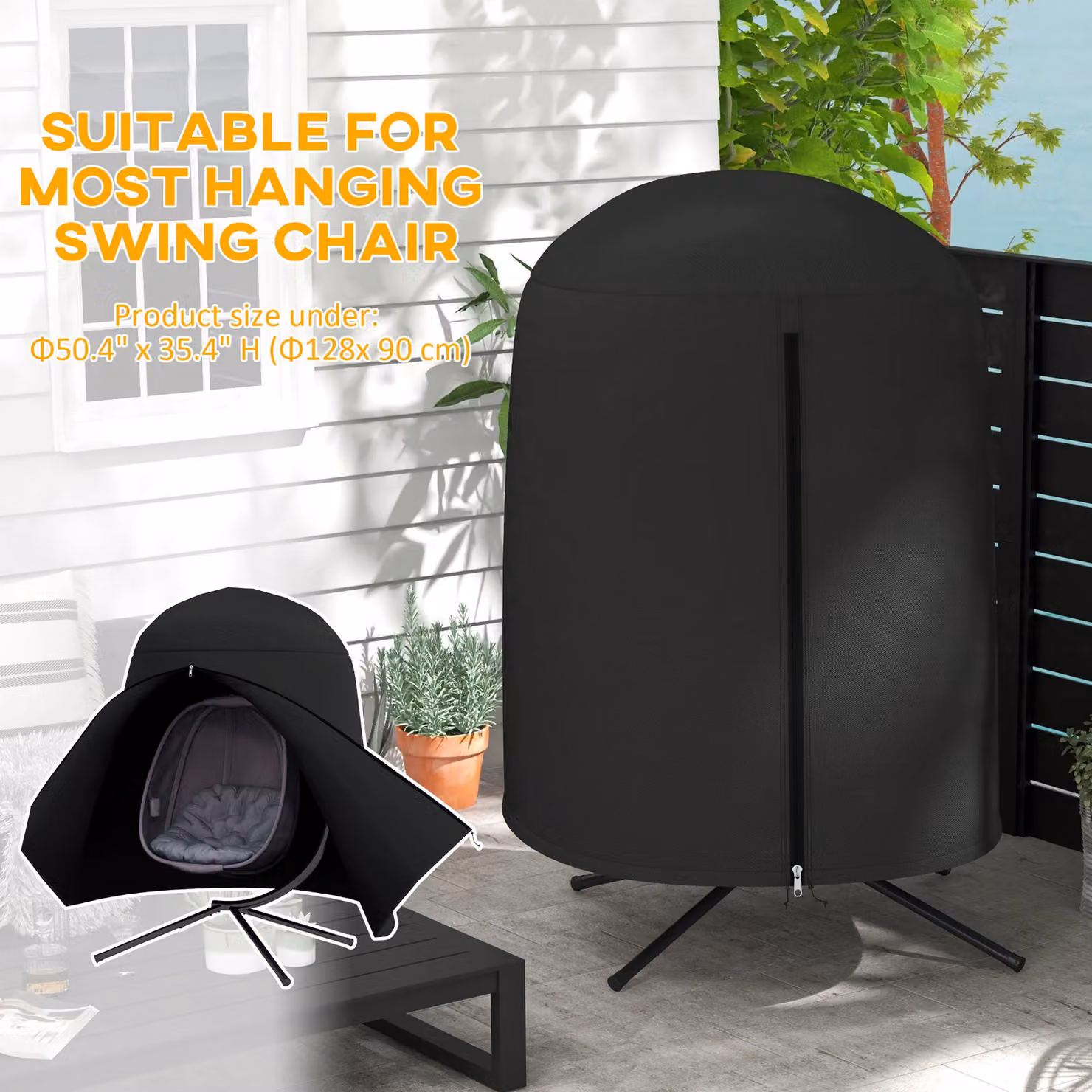 OUTSUNNY Waterproof Black Hanging Egg Chair Cover with Zip Closure – 3