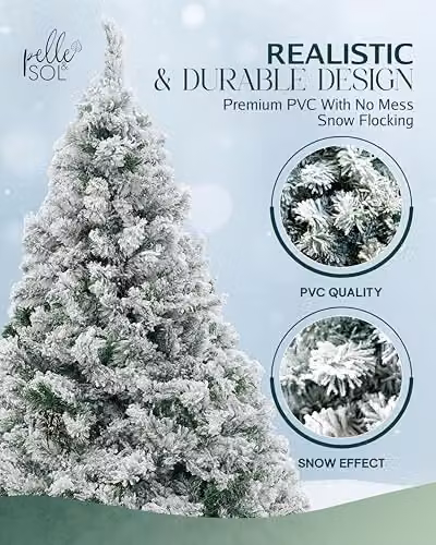 Pelle & Sol 6ft Snow Tipped Flocked Christmas Tree in White with Metal Stand – 3