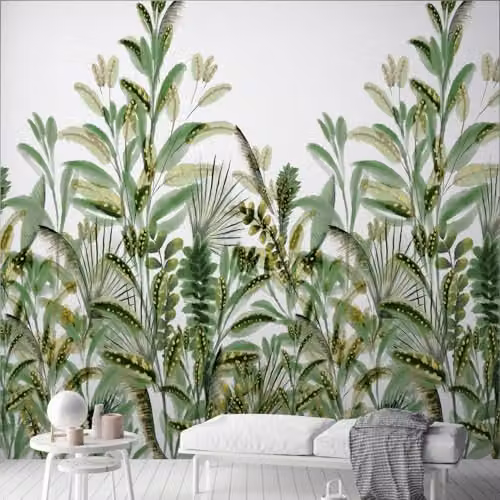 Grandeco A59502 Rainforest Leaves Textured Floral Wall Mural in Green and Beige, W: 2.8 m, H: 1.59 m – 2