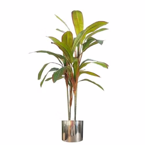 Leaf 100cm Artificial Realistic Green Dracaena Tropical Plant with Silver Metal Planter – 1