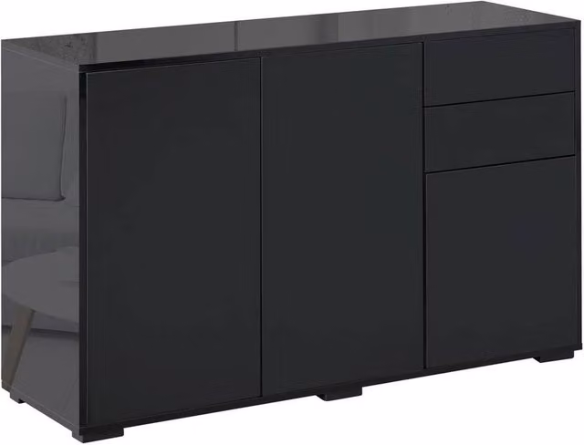 Havendro High Gloss Side Cabinet with 2 Doors and 2 Drawers in Black – 1