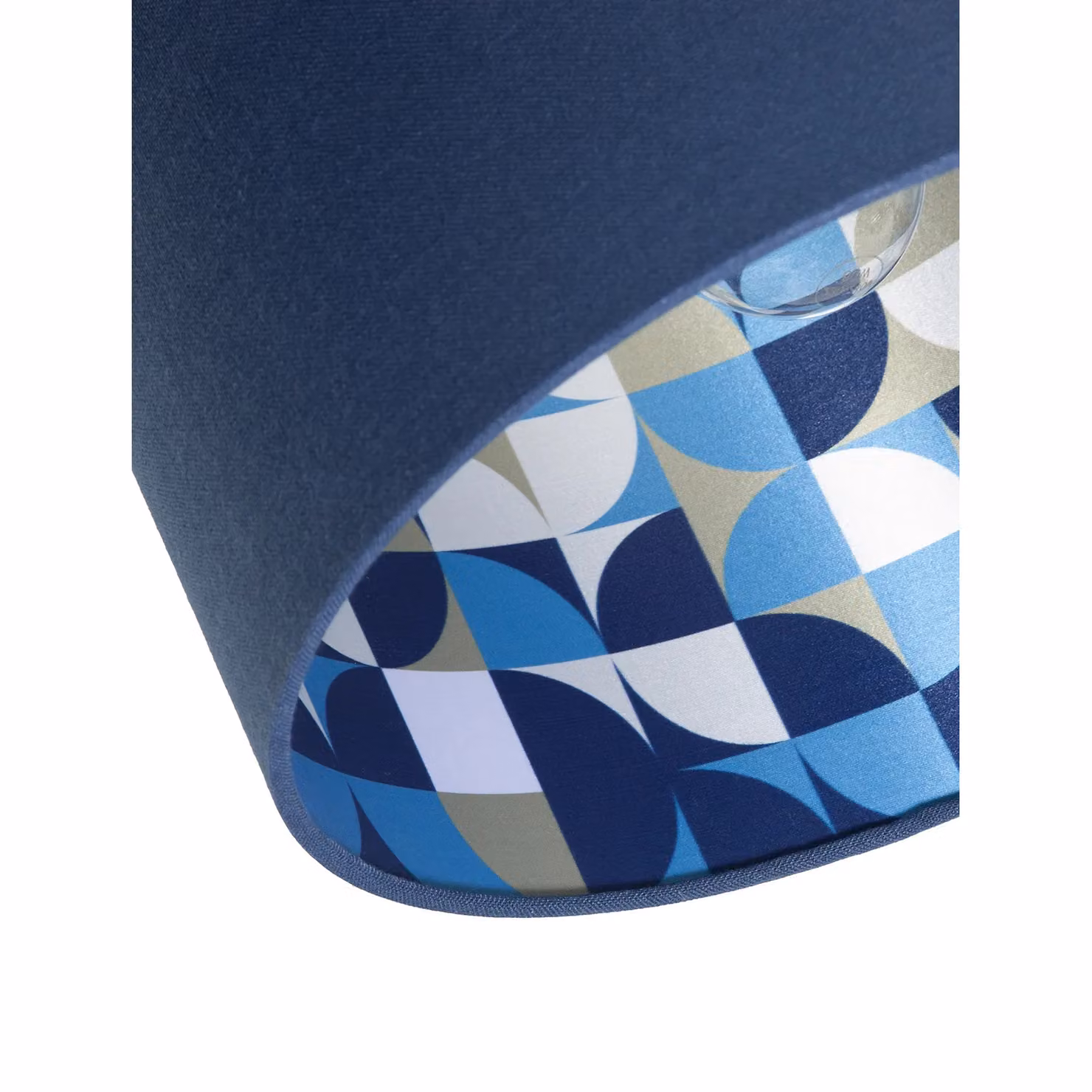 Happy Homewares Midnight Blue Linen Cylinder Lamp Shade with Geometric Pattern Lining – 3