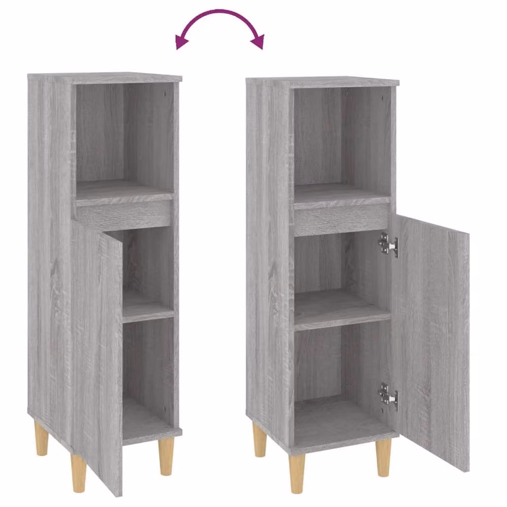 Berkfield Home Grey Sonoma Bathroom Cabinet with Hinged Doors and Open Shelf, W/D/H: 30 x 30 x 100 cm – 4