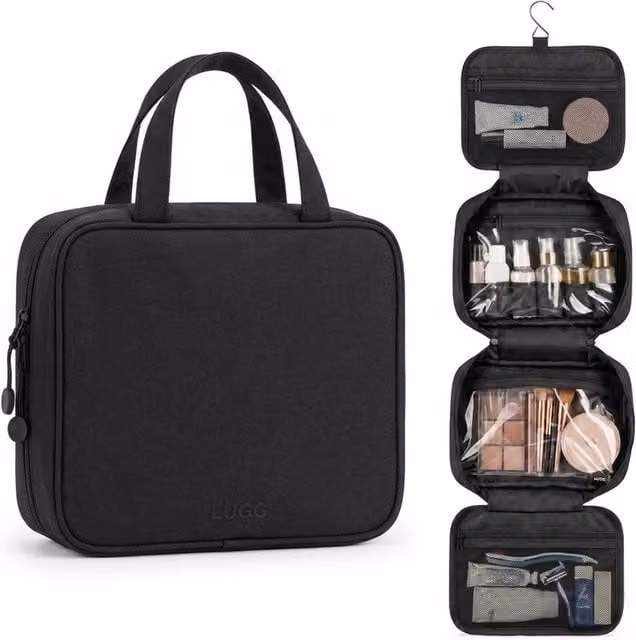 Lugg Waterproof Travel Toiletry and Makeup Bag with Hanging Hook, Black, W: 19 cm, D: 8 cm, H: 25 cm – 1