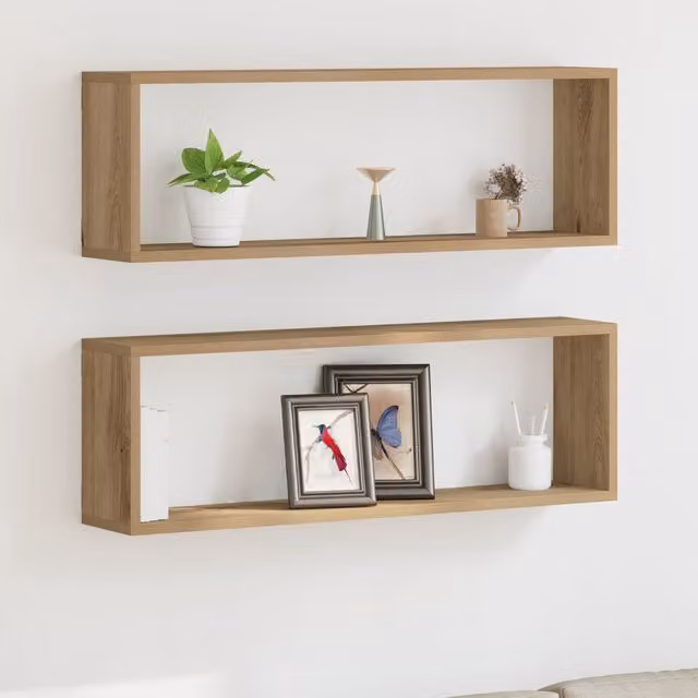 Berkfield Home Artisan Oak Wall Shelves, 2 Piece Brown Engineered Wood, W: 80 cm, D: 15 cm, H: 26 cm