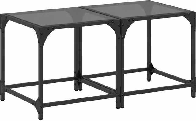 Berkfield Home Set of 2 Modern Square Coffee Tables with Black Glossy Glass Tops and Steel Frames, W/D/H: 40 x 40 x 40 cm – 1